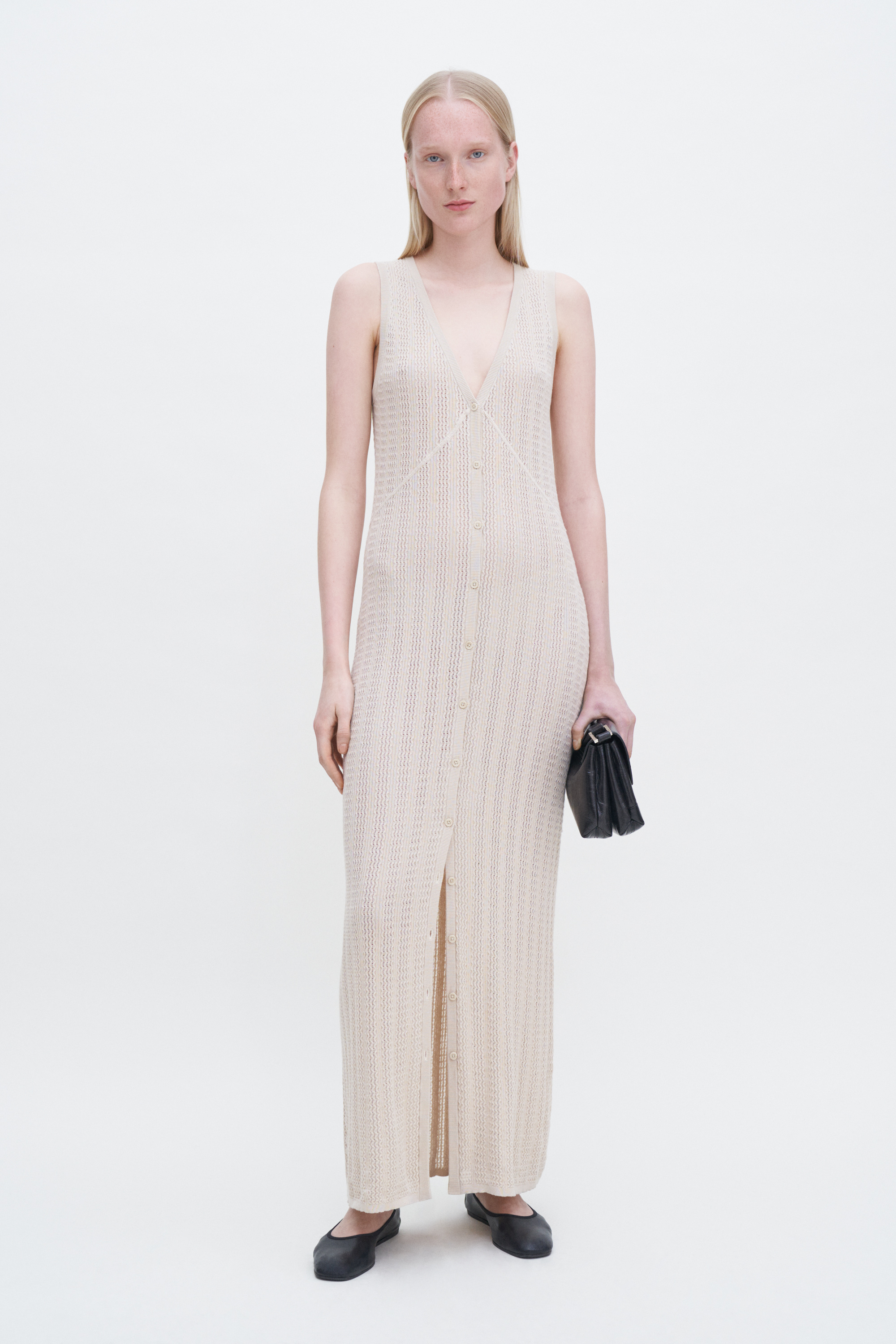Filippa K Buttoned Lace Knit Dress In Beige